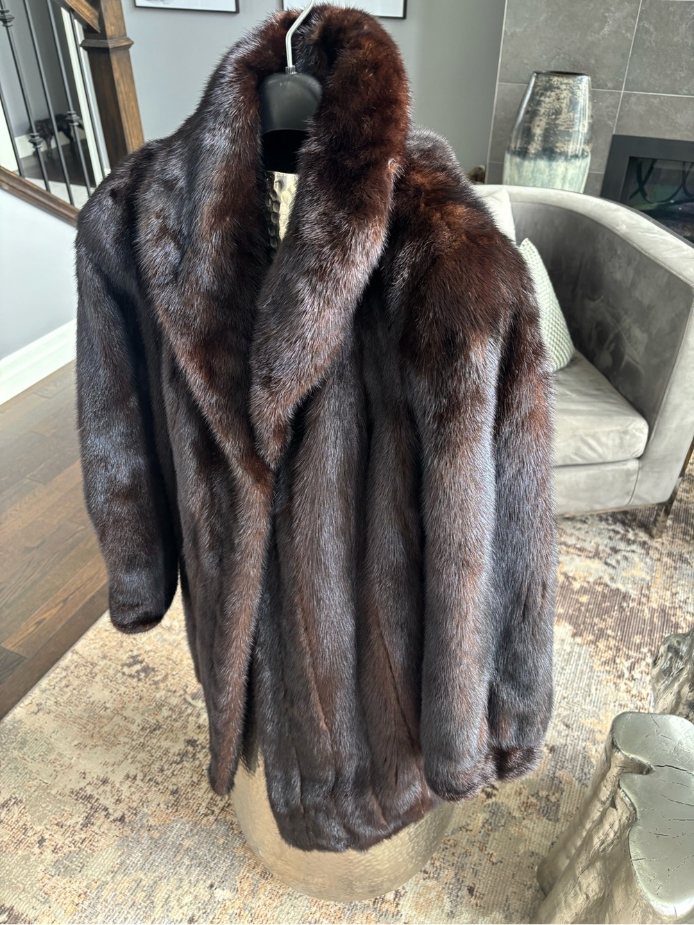 Vintage 1990s size 10/12 genuine mink car coat length real fur brown/black
